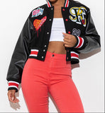 First Row Cropped Letterman Jacket